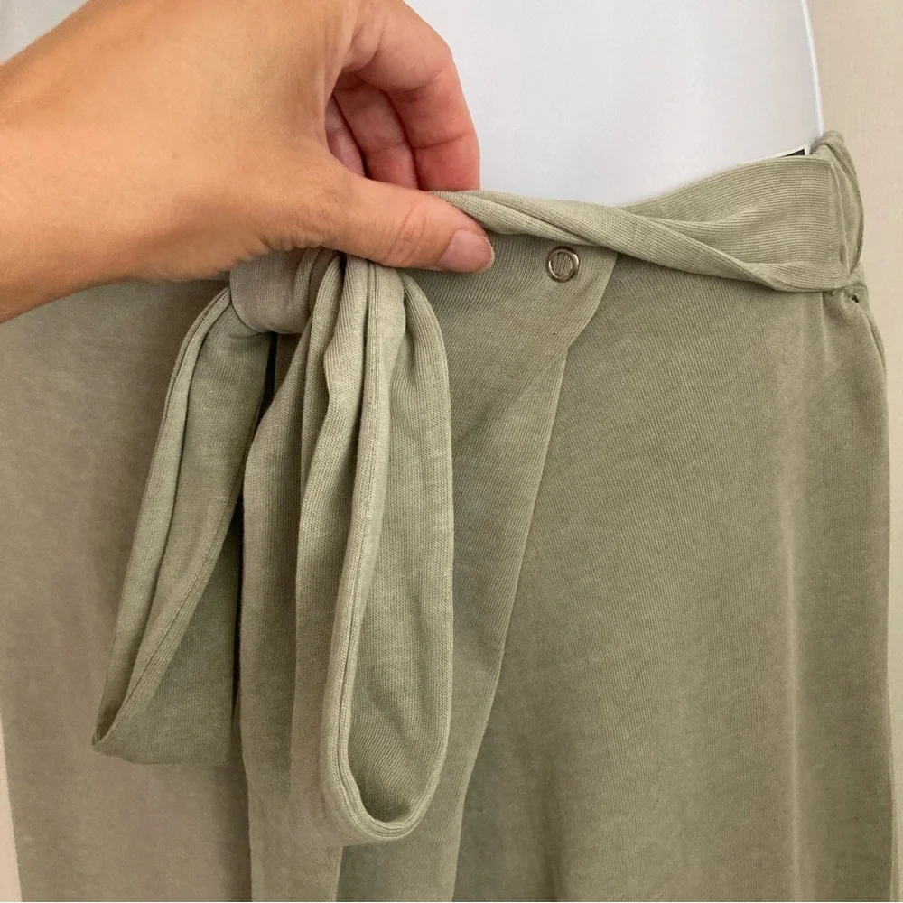Zara Green Tie Waist Draped Drop Crotch 100% Cotton Harem Style Pants, NWT Sz M